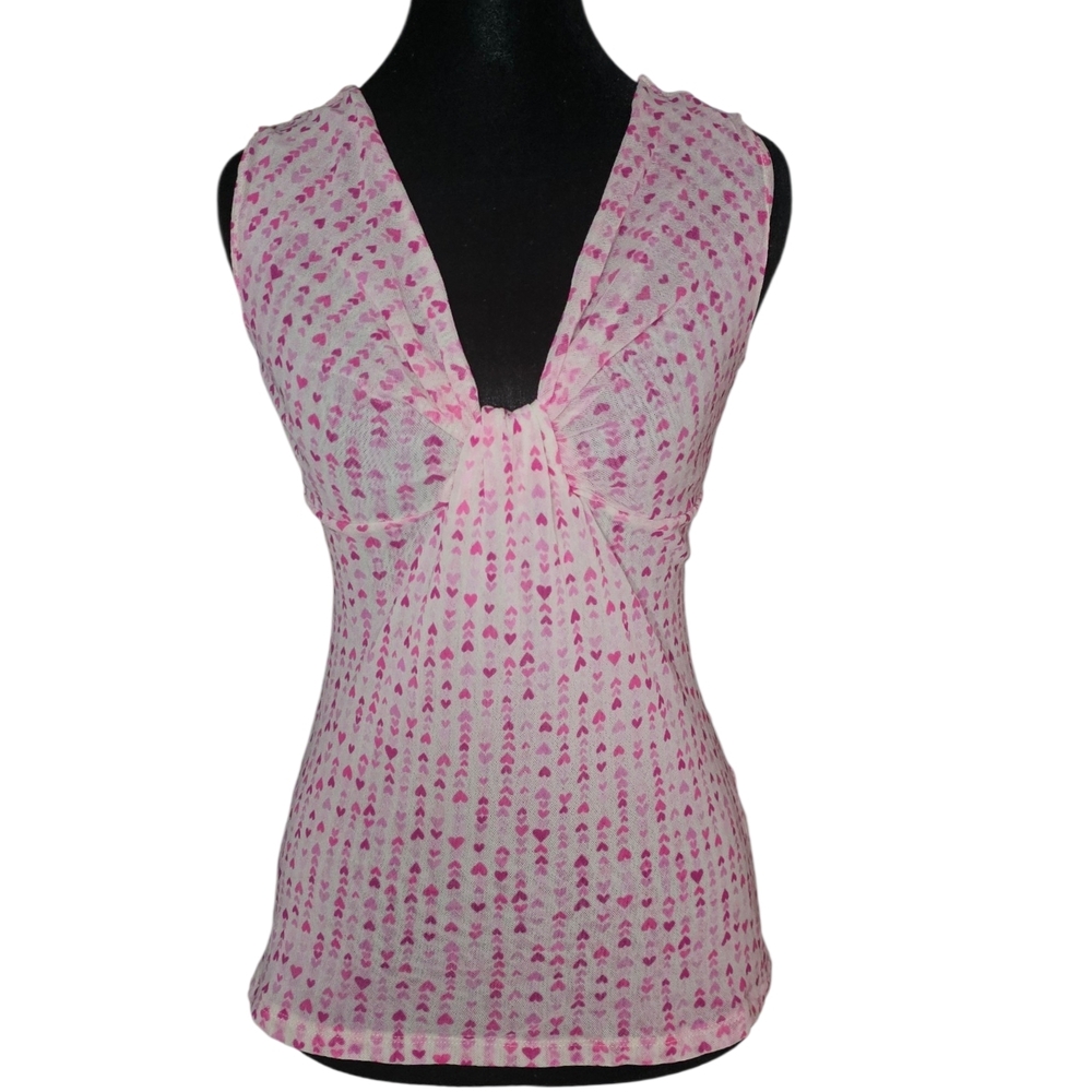 Vintage Y2K New York & Company Pink Heart Mesh Tank Top - Size S